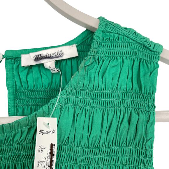 Madewell The Melody Bubble Hem Smocked Midi Dress Poplin Small Verdant Green NWT - Picture 9 of 10